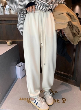 白色运动裤女秋季新款束脚裤高腰宽松显瘦直筒哈伦裤九分卫裤