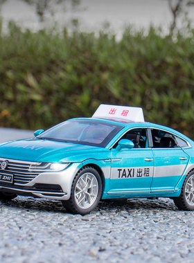 仿真合金大众出租车六开门儿童汽车模型的士绿色蓝色男孩玩具车