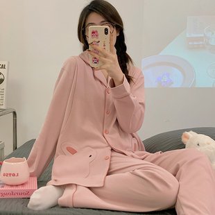 春夏季 家居服 月子服纯棉全棉吸汗待产妇哺乳期喂奶孕妇睡衣夏薄款