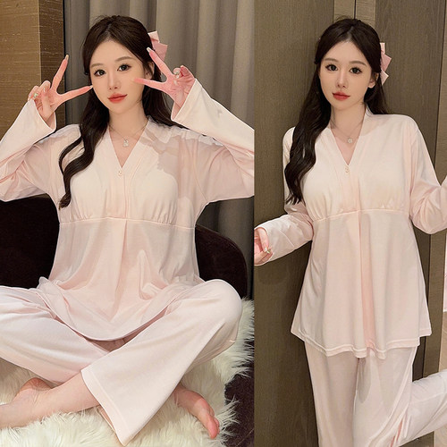 带胸垫秋冬月子服纯棉12月份产妇哺乳睡衣产后加厚外穿孕妇春秋季