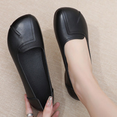 大码 不累脚女士工作鞋 皮鞋 一脚蹬平底鞋 春秋妈妈女鞋 真皮软底单鞋