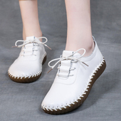 牛筋底皮鞋 春秋款 春季 中年妈妈鞋 单鞋 女真皮平底软底软皮休闲女鞋