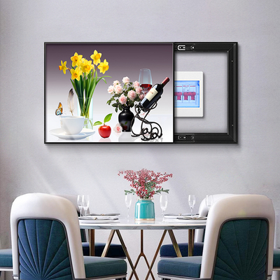 现代简约电表箱装饰画免打孔空开箱电闸盒遮挡餐厅酒杯可推拉挂画