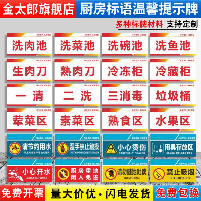 厨房标识牌学校食堂幼儿园厨房标示牌餐厅酒店饭店卫生检查管理标语