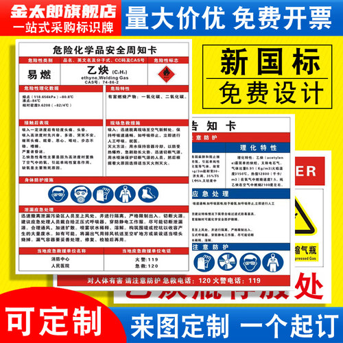 乙炔安全周知卡危险化学品标识牌