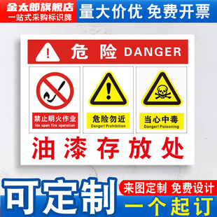油漆瓶存放处标识牌柴油汽油氧气废机油车间仓库危险化学品废物危废警示牌周知卡消防安全标志提示贴纸定制QP