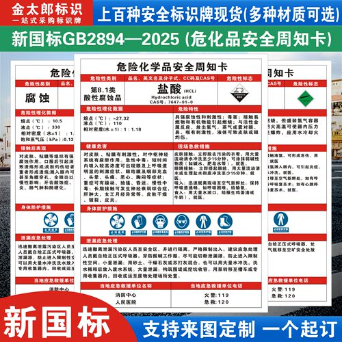 新国标危险化学品周知卡全套