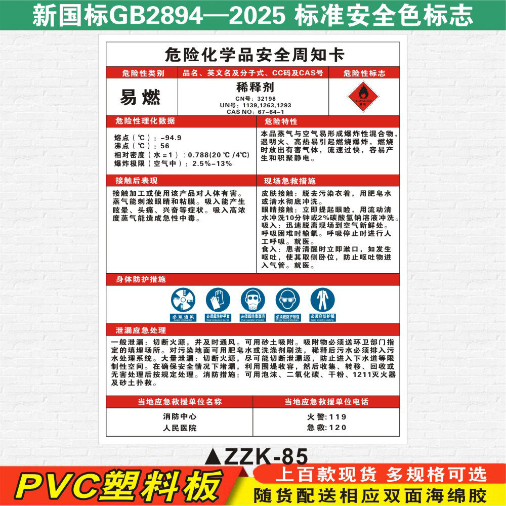 稀释剂危险化学品安全周知卡职业