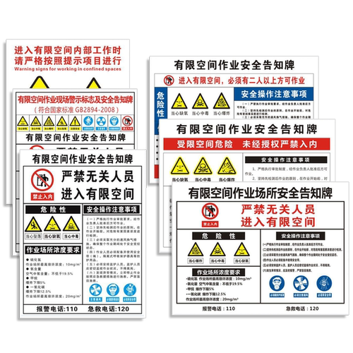 有限空间安全警示牌受限空间危险作业告知卡标识牌子告示牌闲人免进密闭空间标示标志提示指示贴纸警告贴定制