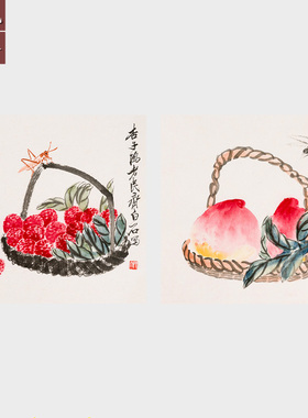 硕果累累方形吉祥高清微喷国画