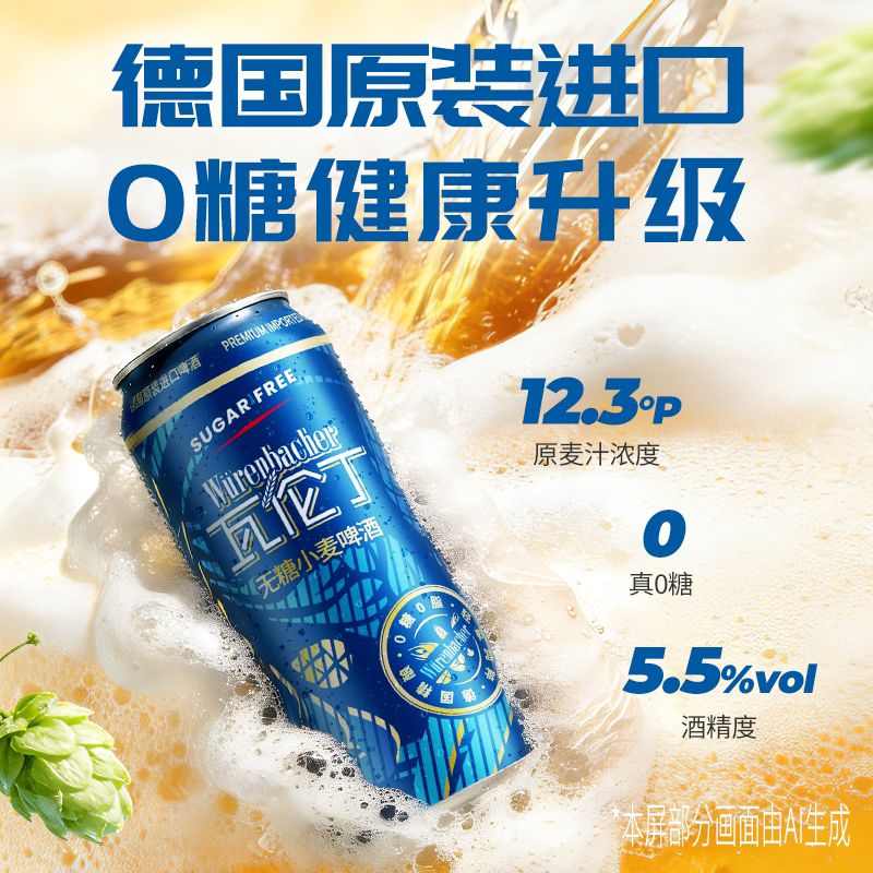瓦伦丁无糖小麦啤酒500ml*12听德国原装进口