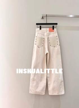 icc 4/9 街头潮人！26s新款口袋拼色涂鸦做旧牛仔裤长裤 女