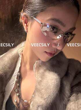 品质升级！科技感拉满~金属银框不规则高级感墨镜气质茶色太阳镜