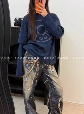icc/3.28/新品 26FW 复古设计感链条印花牛仔裤