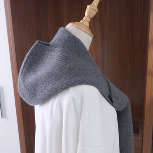 秋冬羊绒连帽围脖女针织围巾帽子一体披肩羊毛假领子假衣领带帽子