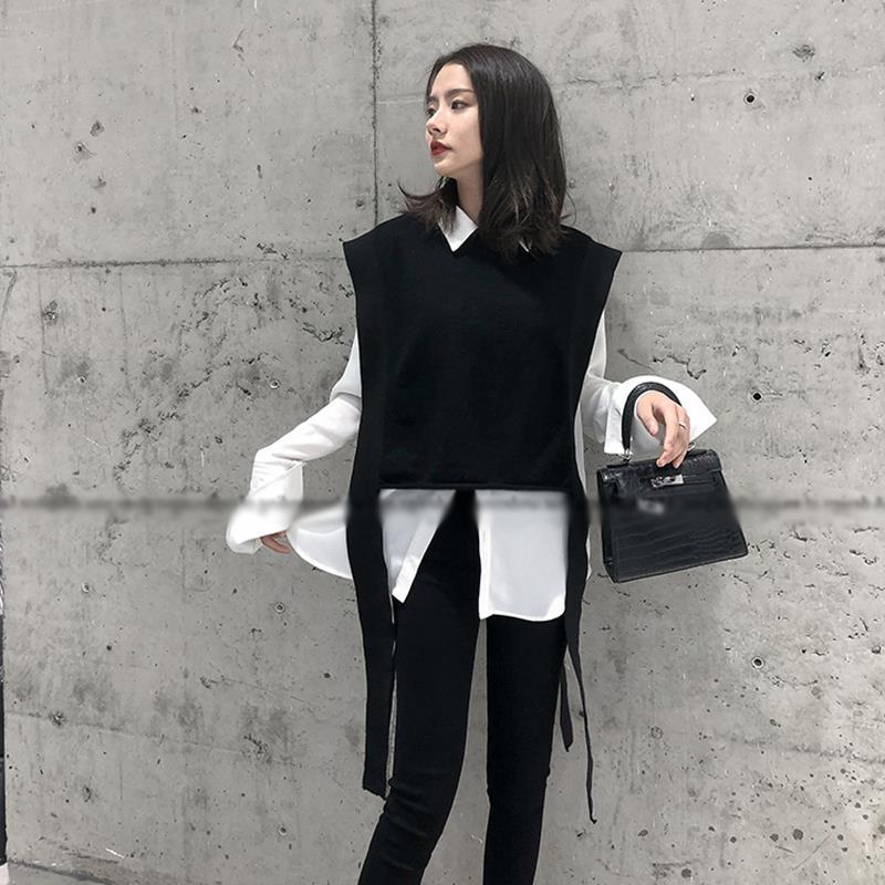 春秋100%纯羊毛针织马甲女无袖圆领毛衣背心外穿宽松坎肩短款外套