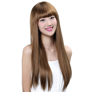 娇滴滴假发 齐刘海黑长直发自然修脸可爱仿真发丝整顶假发套长发
