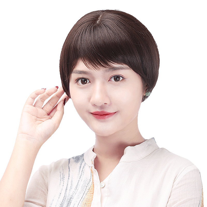 娇滴滴斜刘海仿真短款假发套