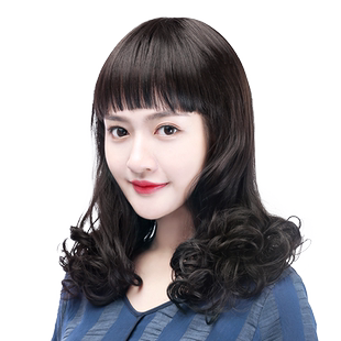 娇滴滴假发中长发梨花头空气齐刘海长卷发大波浪手织仿真发假发套