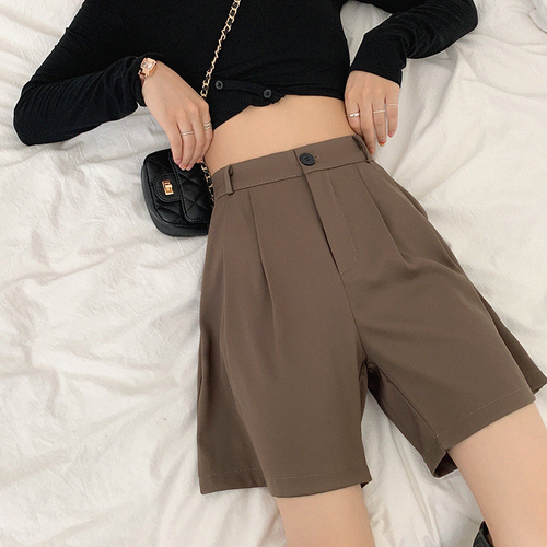 Real price 2021 New Suit Shorts high waist straight tube casual loose wide leg versatile pants women