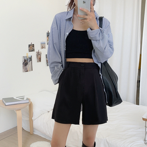 Real price 2021 New Suit Shorts high waist straight tube casual loose wide leg versatile pants women