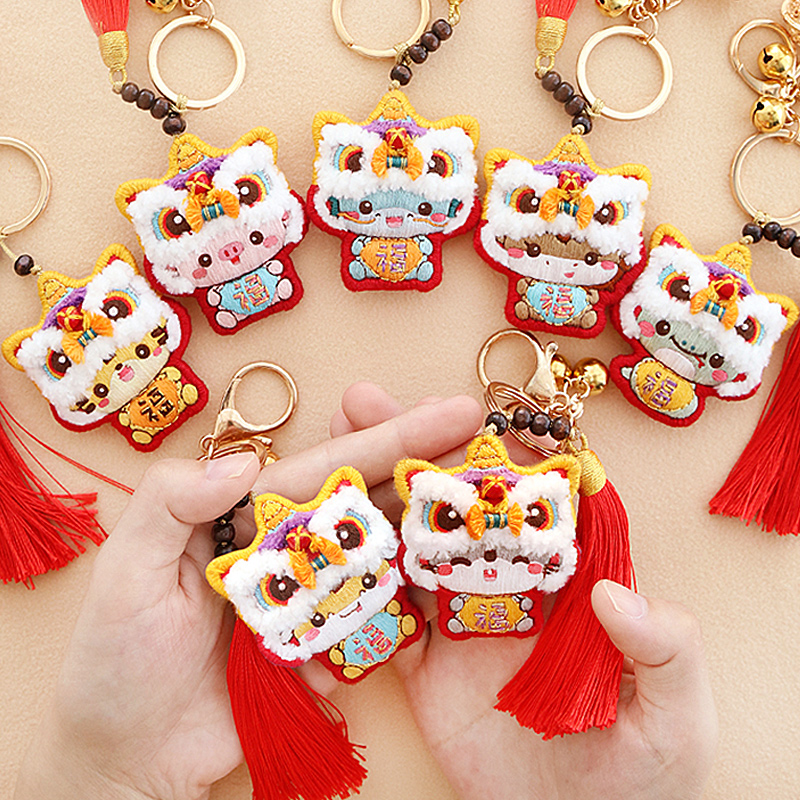 平安福手工刺绣diy自绣生肖醒狮材料包送男友钥匙扣车挂件平安符