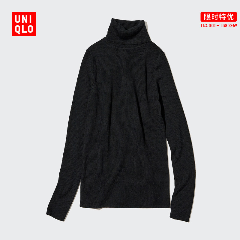 UNIQLO 优衣库 女装精纺美利奴罗纹两翻领针织衫(长袖毛衣)453458 439154