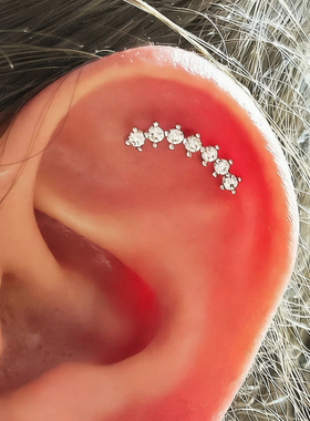 精致锆石钛钢耳骨钉几何镶钻设计感耳钉通勤风个性百搭气质耳饰