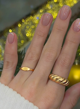 ins时尚牛角包钛钢闭口指环