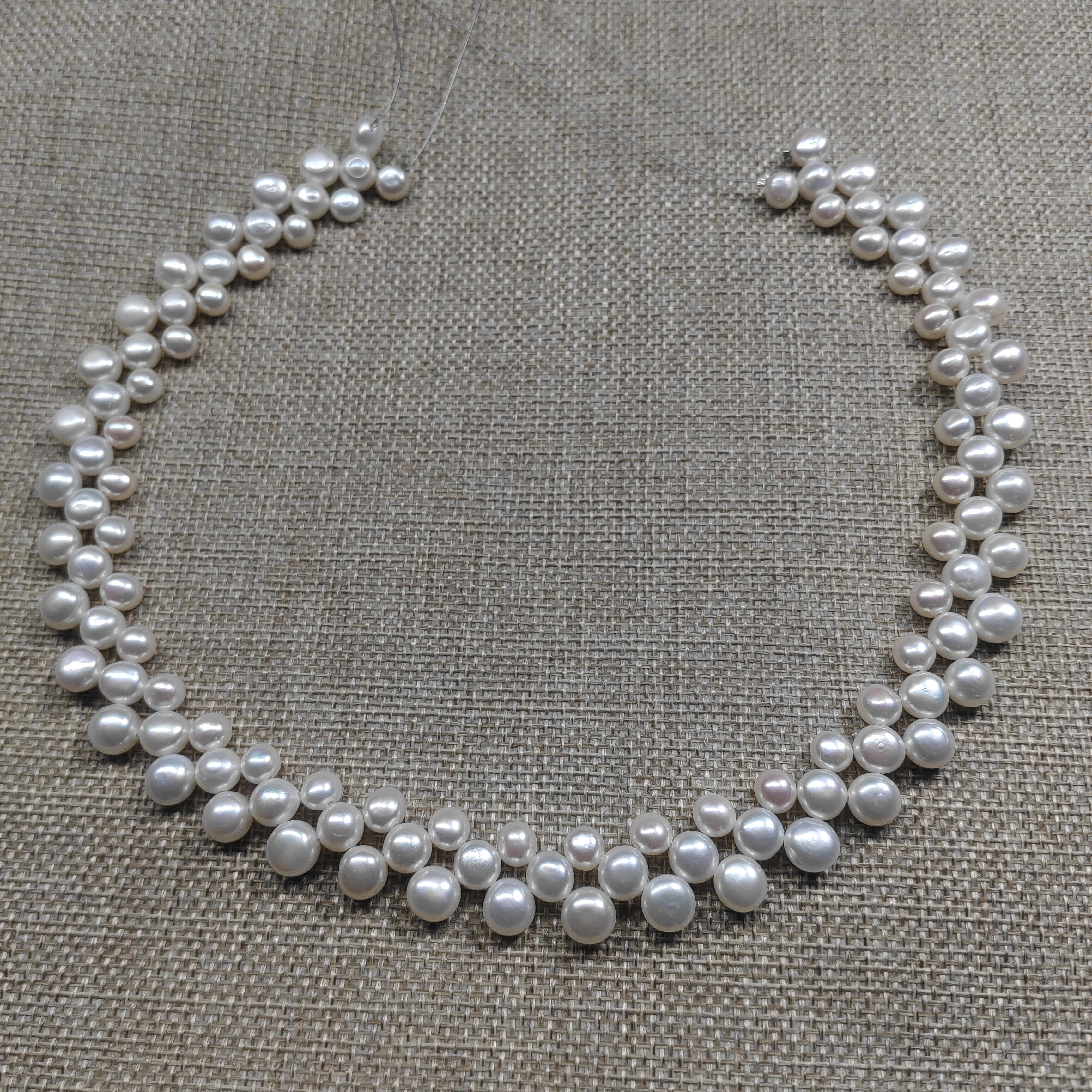 天然淡水珍珠项链半成品三层遮疤白色珍珠配件手工DIY多层花式链