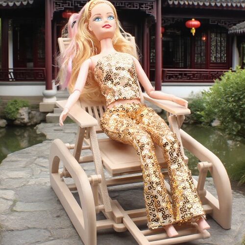 1：6仿真微缩逍遥椅子摇摇椅太师椅躺椅模型玩具娃屋配件模型兵人