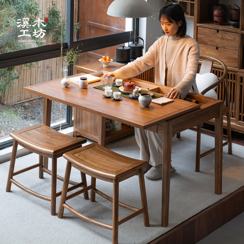 溪木工坊新中式实木茶桌椅组合家用阳台小户型茶台办公室泡茶桌子