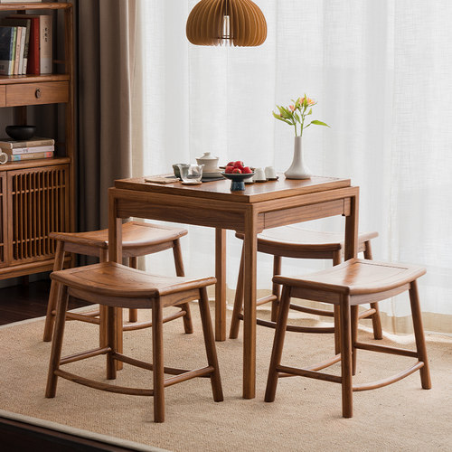 新中式实木阳台茶桌家用小型茶几现代简约榆木小茶台岩板方茶桌