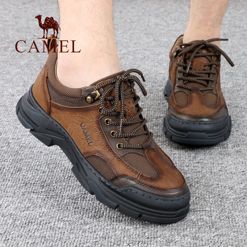 camel/骆驼男鞋秋冬季系带复古真牛皮防滑途步旅游户外休闲单鞋子