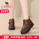 骆驼女鞋 25冬季 新款 Camel 中老年加绒保暖棉鞋 真皮羊毛防滑短靴