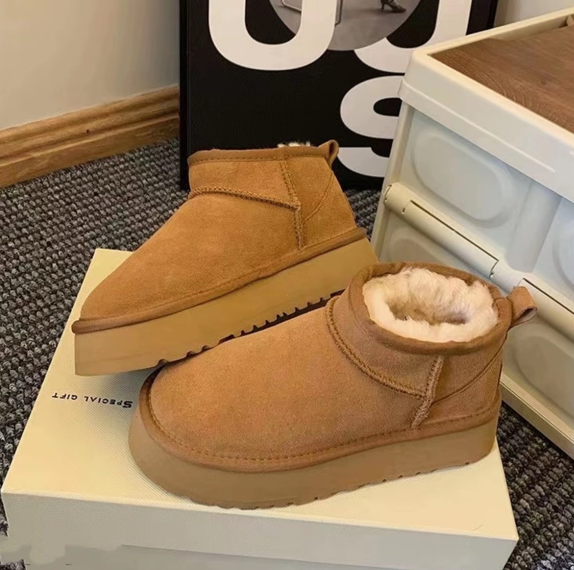 冬季厚底雪地靴百搭休闲加绒加厚女鞋