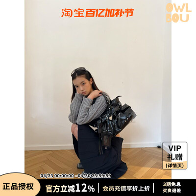 Kloaiio原创机车包铆钉流苏手提斜挎包油蜡皮大容量单肩腋下包