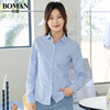 春秋纯棉牛津纺气质修身长袖女士衬衫蓝色百搭职业衬衣工作服通勤