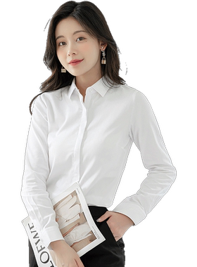 职业正装方领长袖长绒棉蓝衬衫女