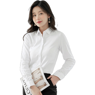 秋季新款职业蓝色方领女士长袖衬衫长绒棉工作服短袖纯白衬衣正装