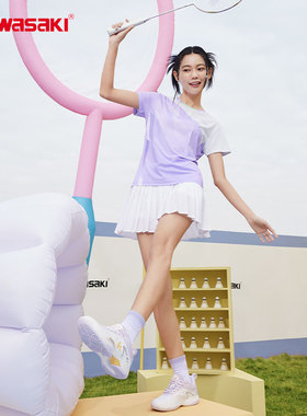 川崎新款羽毛球服男女情侣圆领短袖速干透气T恤冰淇淋B1972 B2972