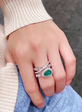 璀璨彩宝ins祖母绿戒指女百搭