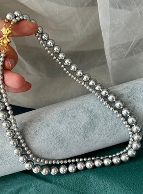 贝珠双层锁骨项链真多麻色