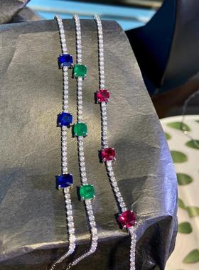 轻奢晚宴高碳钻红刚玉蓝宝石手链