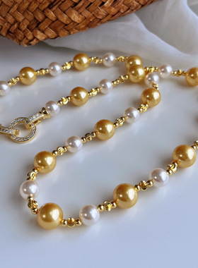 小红书爆款时尚轻奢仿南洋金珠澳白施家珠项链毛衣链手链多种戴法