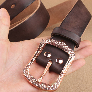 加厚男士 带针扣紫铜扣捶打纹 皮带复古腰带男真皮头层牛皮欧美风裤