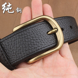 双面头层纯腰带实心黄铜针扣皮带加厚青年休闲裤带宽3.8cm纯铜