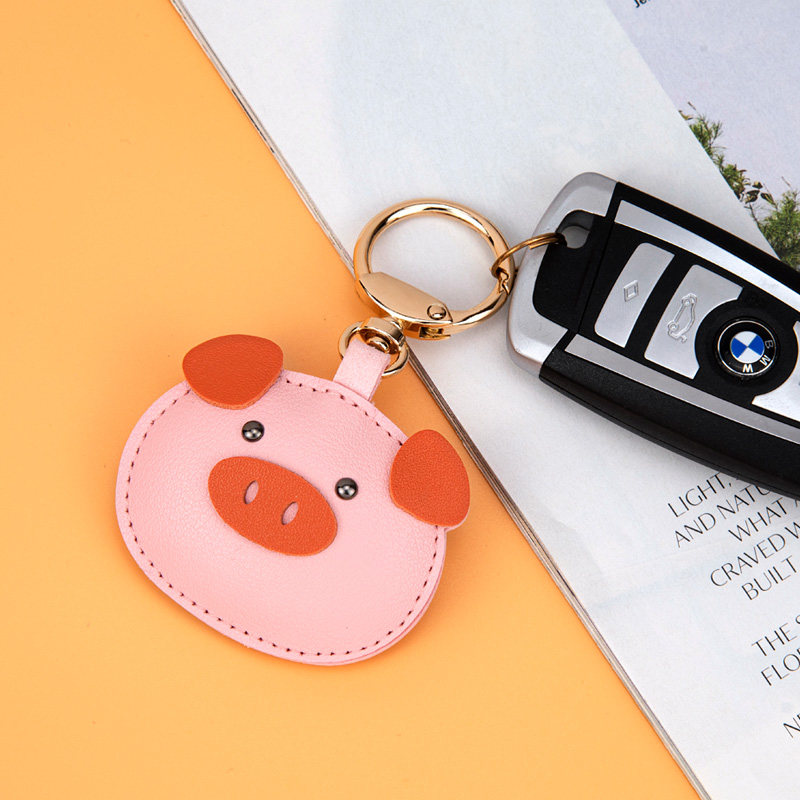 八门虫社猪头卡通可爱韩国动物牛皮钥匙扣女汽车钥匙圈公仔包挂件
