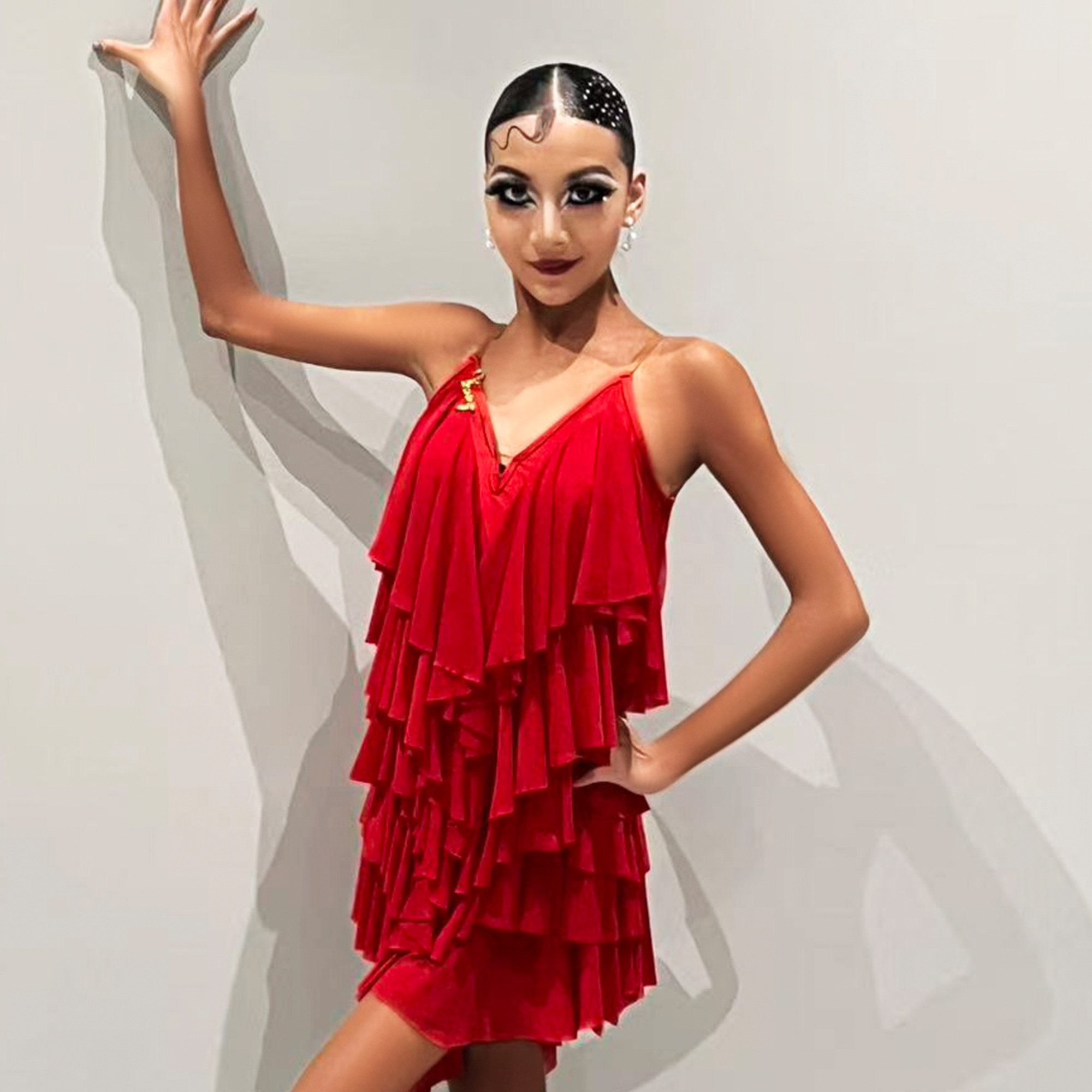 Venny薇妮【日落舞会】拉丁女生红色演出国标专业考级练功服表演