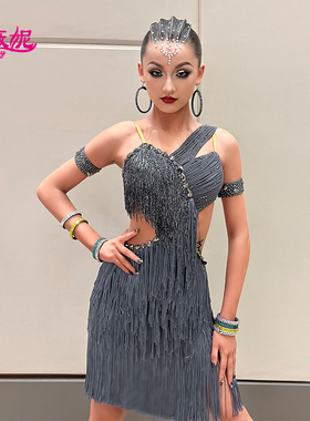 薇妮新款流苏吊带拉丁舞14岁以上比赛花服女表演服带钻伦巴演出服